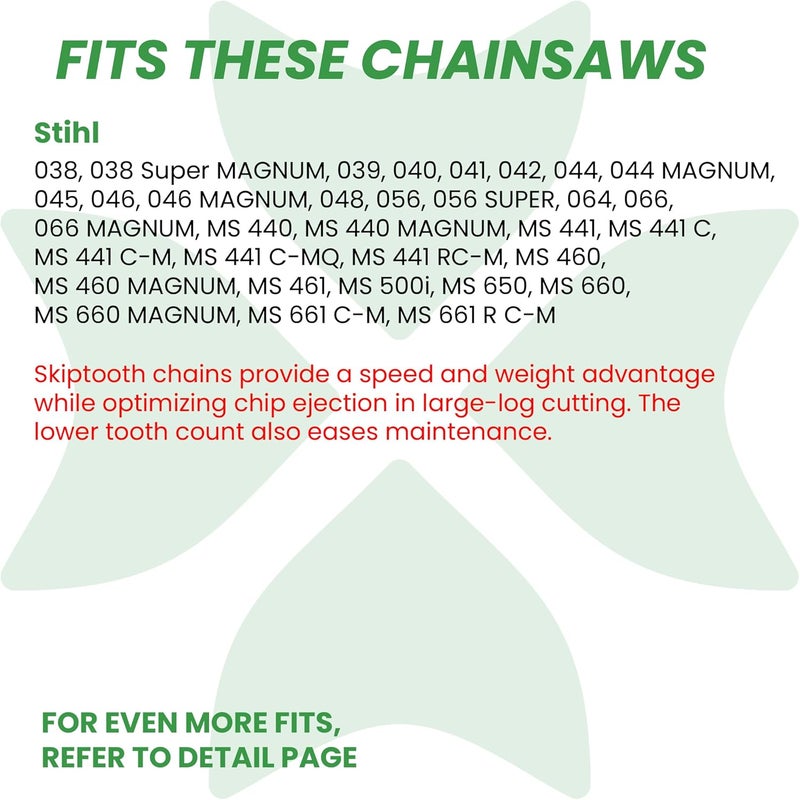 Byane Carbide Chainsaw Chain 28 Inch, 3/8 Pitch, 050" Gauge, 91 Drive Links, Low Kickback, Skip Tooth- 36760050091, 33RSF 91 Fits Stihl MS660, MS440, MS391 and More - 72EXJ091G (1 Chain) - Image 4